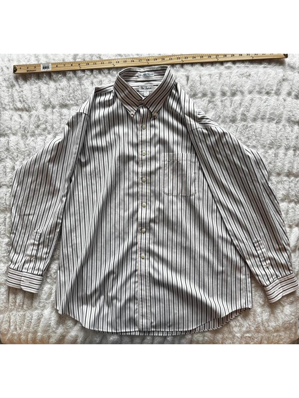 Paul Fredrick Mens Dress Shirt 17.5 35 White Striped Button Down Cotton Long Sle